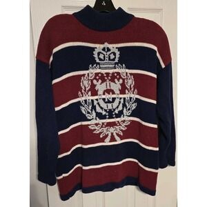 VTG Cambridge Sports Club Red Blue Stripes Knit Sweater Mens Medium Shoulder Pad